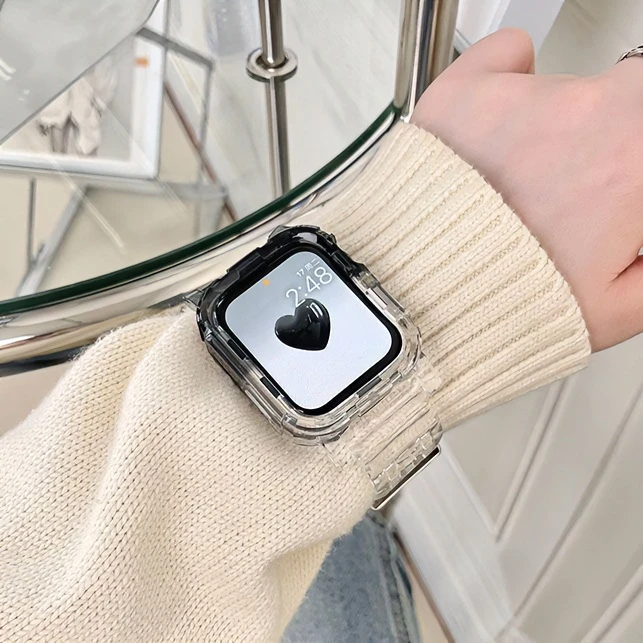 适用苹果华强北S7一体冰川透明表带iwatch7seapplewatch6/5/4/3/2