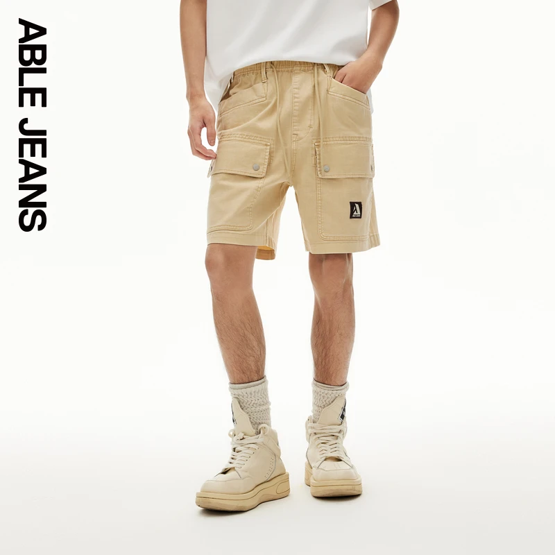 ABLEJEANS夏季新款摩登复古洗水简约工装风宽松梭织工装短裤男