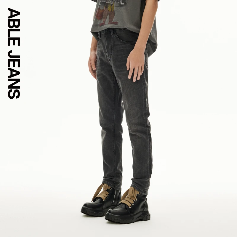 ABLE JEANS【修身裤】新款深陨石灰水洗舒适做旧弹力牛仔裤男