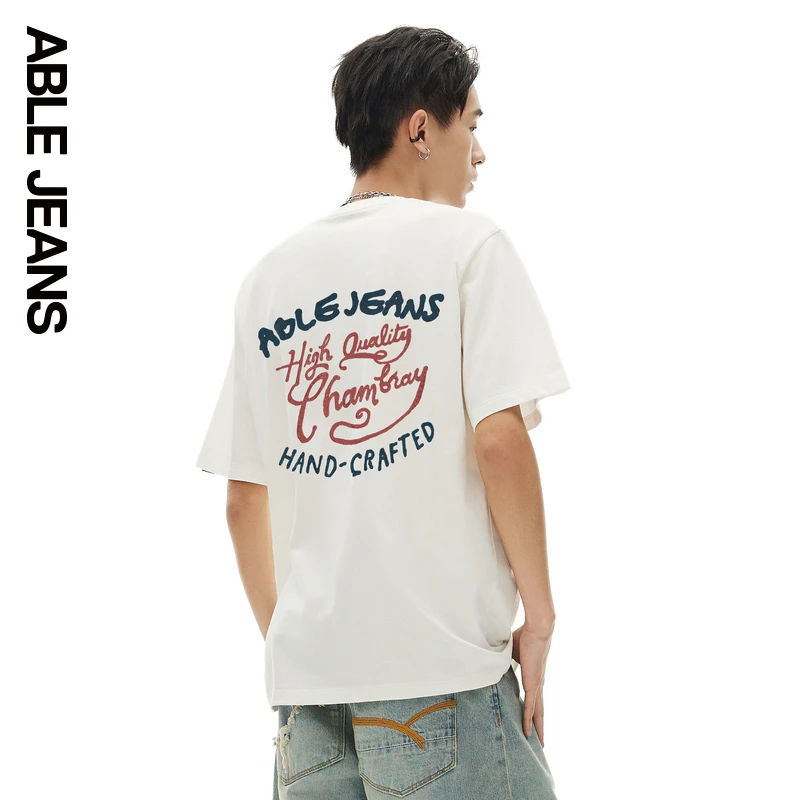 ABLE JEANS 24夏季新款TEE男士复古文字街头宽松短袖T恤881246
