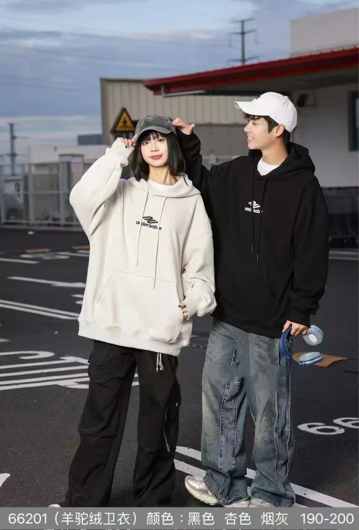 青少年大童冬款羊驼绒刺绣连帽休闲卫衣（6201）