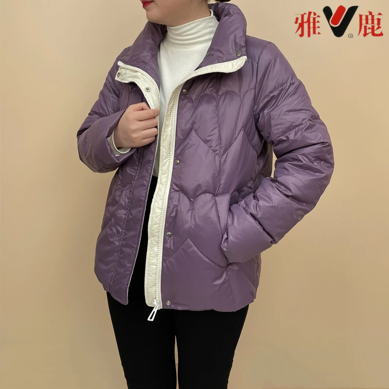 V/雅鹿YH501W02250新款心形短款90%白鸭绒羽绒服时尚保暖女装百搭