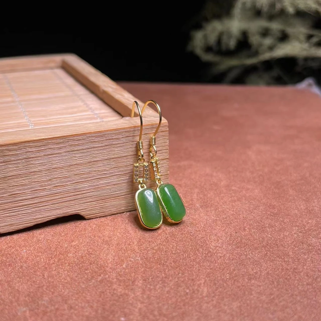 和田玉碧玉耳坠一对时尚精美复古清新淡雅款式百搭送妈妈送女朋友