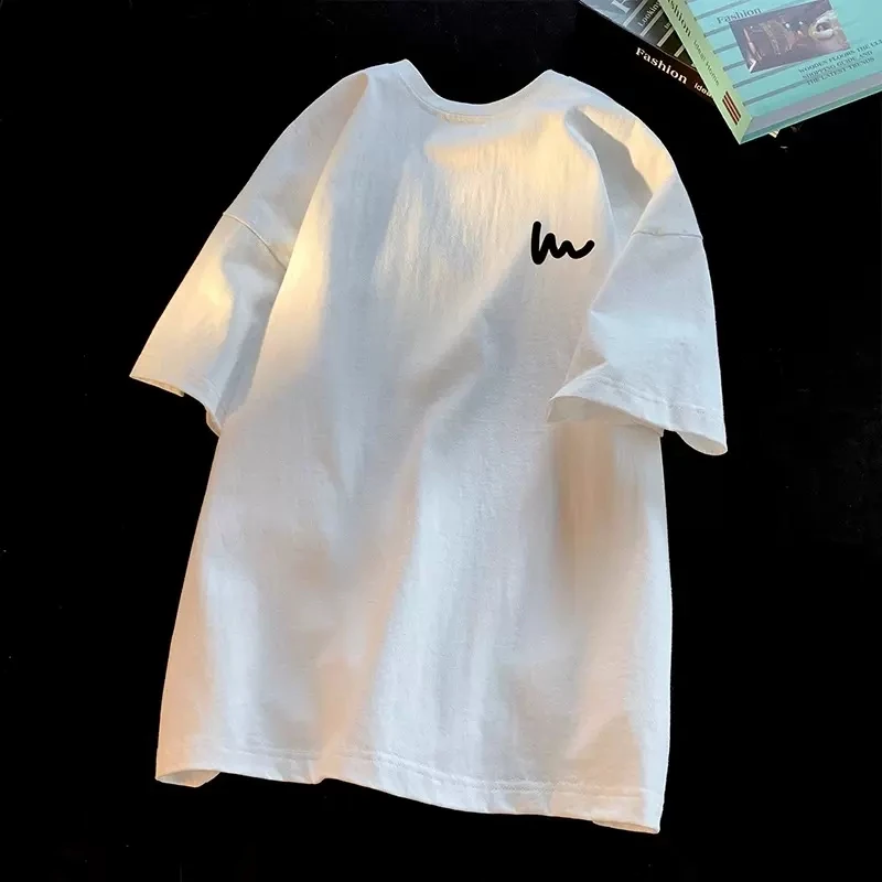 纯棉t恤男短袖夏季新款简约潮流潮牌休闲重磅宽松纯色半截袖体恤