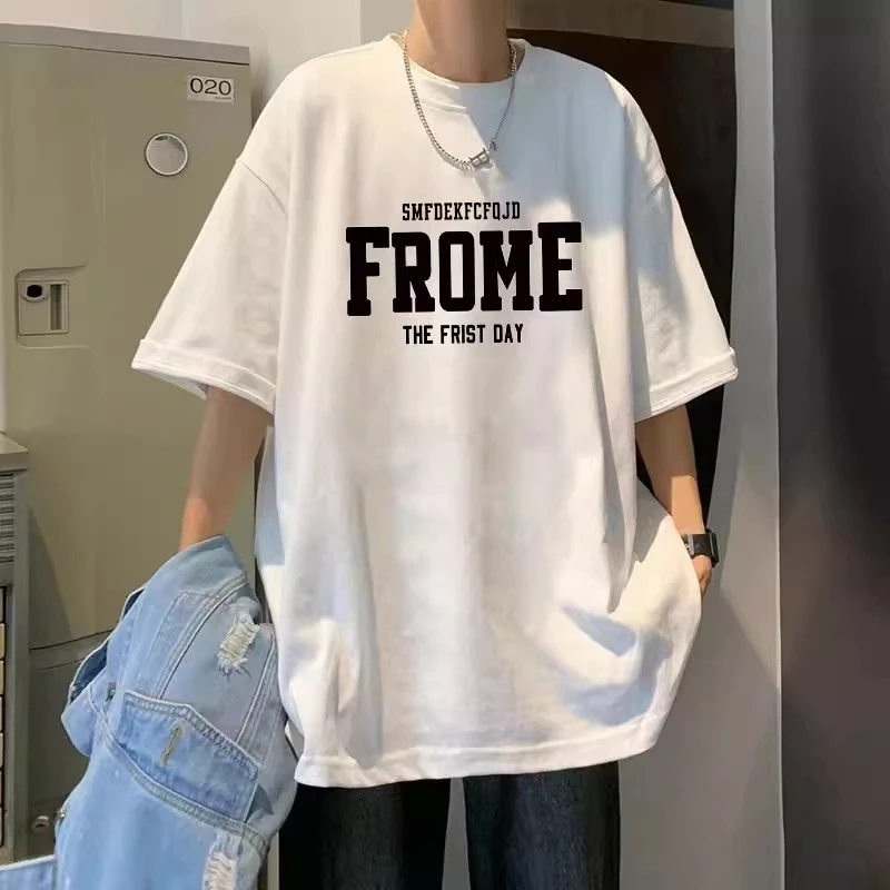 重磅t恤男士夏季纯棉短袖美式风港风潮流宽松新款男生黑色上衣服