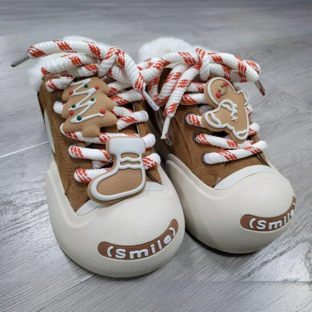 【XY 姜饼人】开口笑加绒丑萌大头鞋低帮冬季保暖小众百搭秋冬