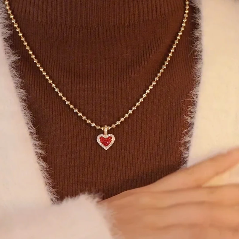 CUOOYINO/初影 铜合金项链 【细闪】红色爱心项链百搭设计感锁骨链