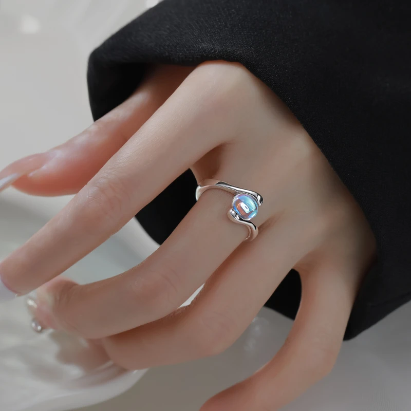 CUOOYINO/初影 925银戒指 【月光】时尚开口戒指女轻奢可调节食指戒