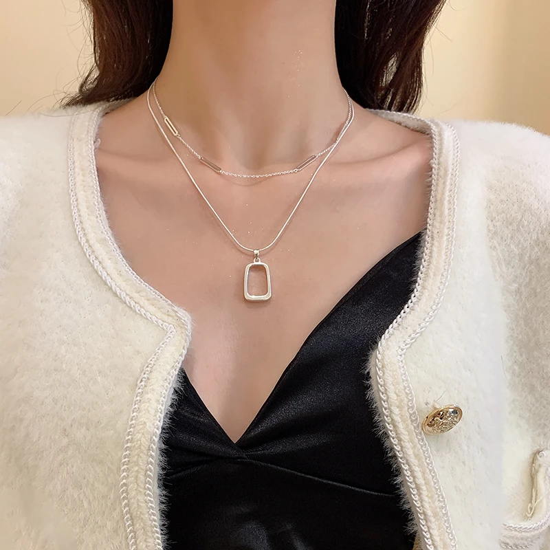 CUOOYINO/初影 铜项链 【双层画框】精致百搭叠戴项链女轻奢锁骨链