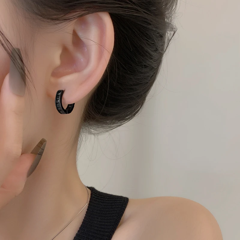 CUOOYINO/初影 铜合金合成锆石耳饰 【黑曜】黑色个性耳环百搭耳饰