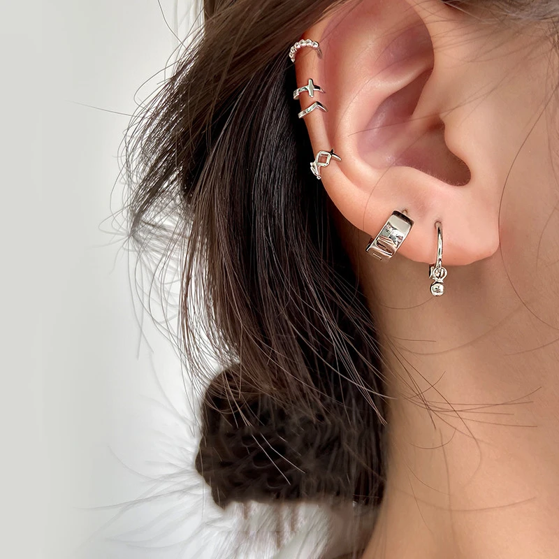 CUOOYINO/初影 925银合成锆石耳饰 【镂空交织】耳扣耳骨环女耳骨钉