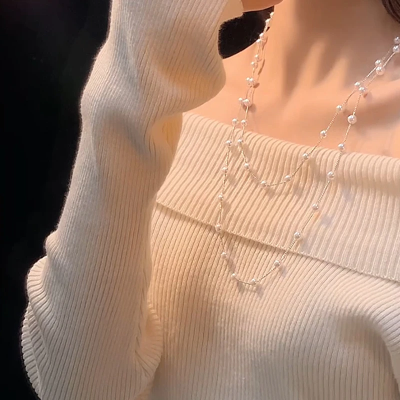 CUOOYINO/初影 铜合金项链 【雅珠】时尚珠珠项链女长款叠戴毛衣链