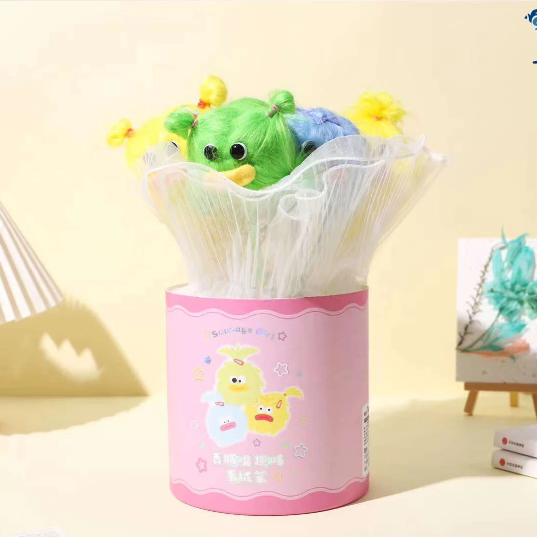 青壹坊炸毛香肠嘴趣味毛绒笔毛绒丑萌造型圆珠笔可梳发DIY过家家