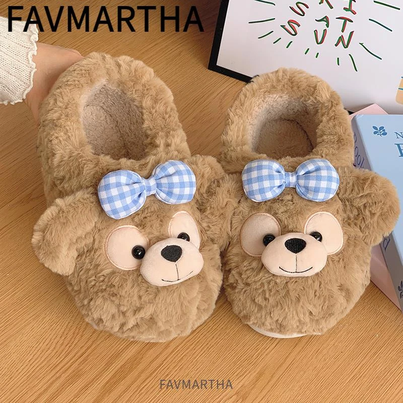 可爱小熊棉拖鞋女冬季外穿新款防滑厚底居家包跟保暖棉鞋秋千