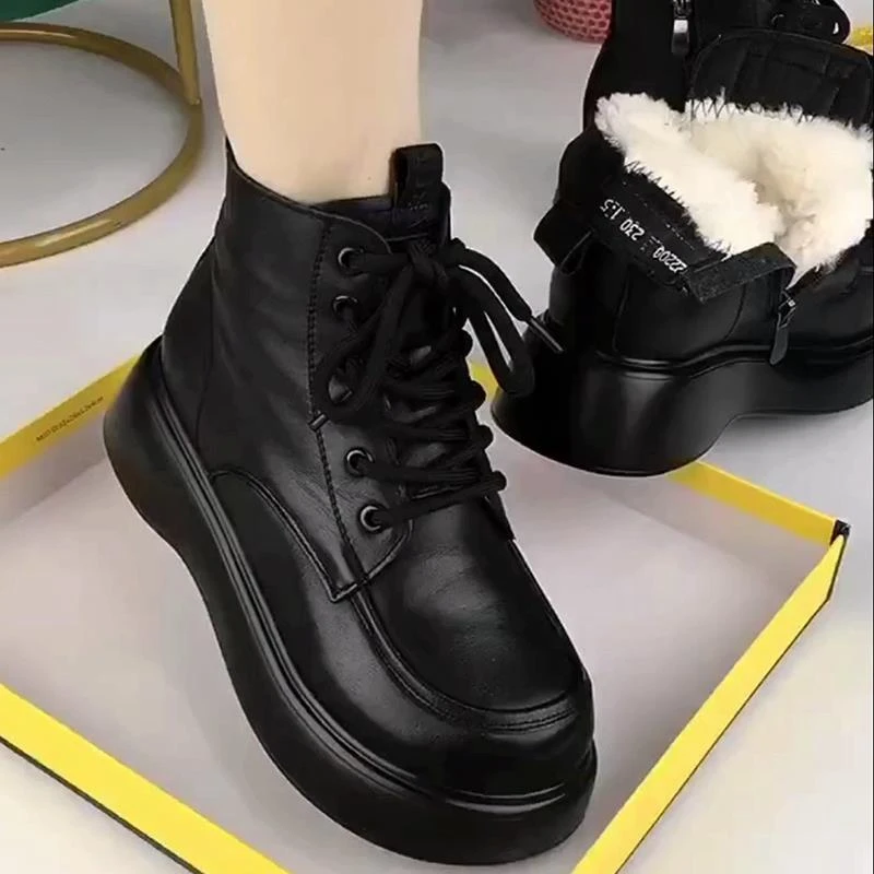 真皮雪地靴女2024新款冬季加绒加厚棉鞋皮毛一体厚底百搭棉靴女款