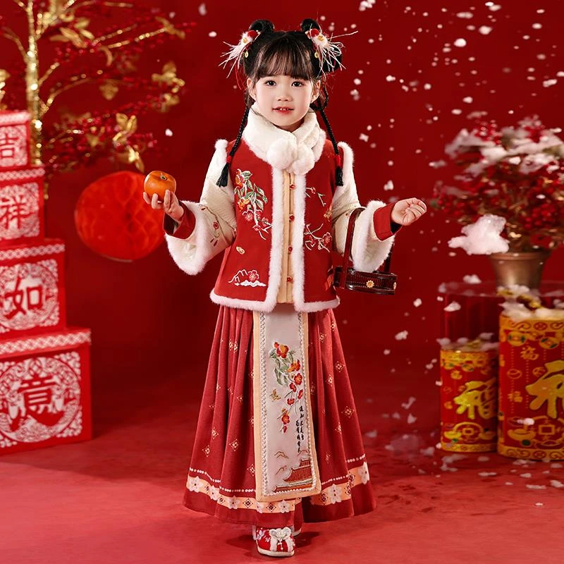 女童拜年服新中式古风汉服唐装中国风冬季女宝宝周岁礼服过年衣服