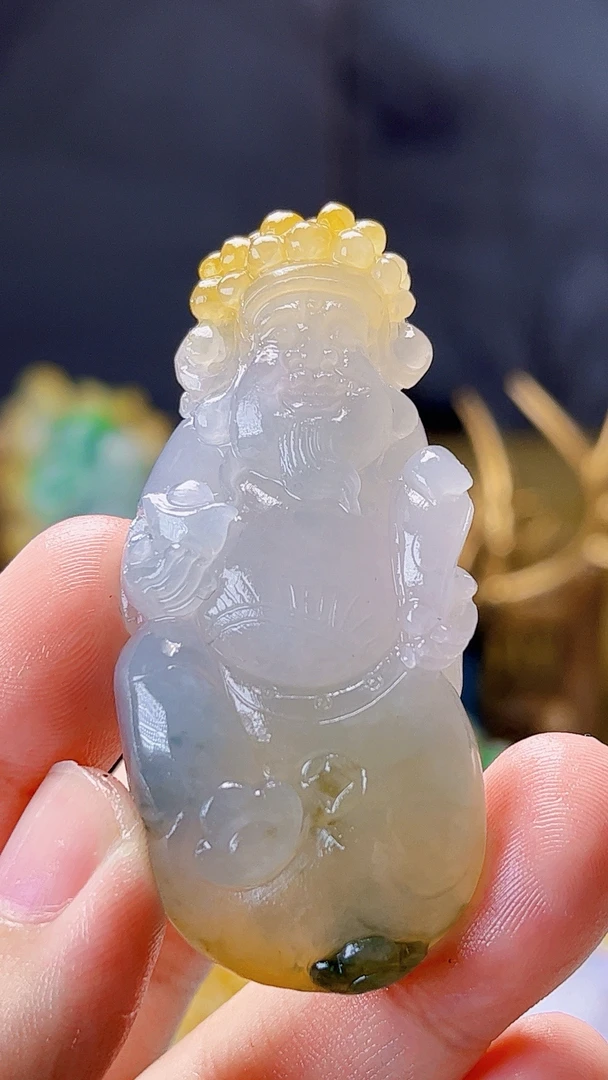 天然缅甸翡翠起冰胶块黄加绿财神毛货买断需抛光尺寸60-26-11