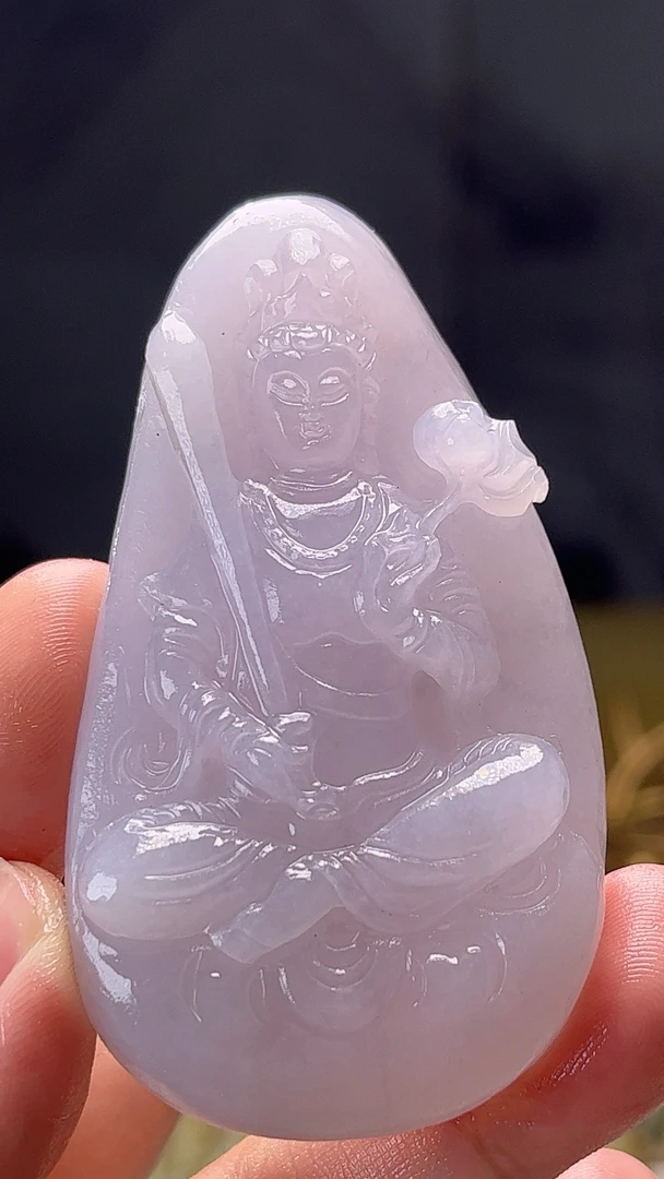 天然缅甸翡翠冰胶藕粉底虚空藏菩萨毛货买断需抛光尺寸69-39-12.5