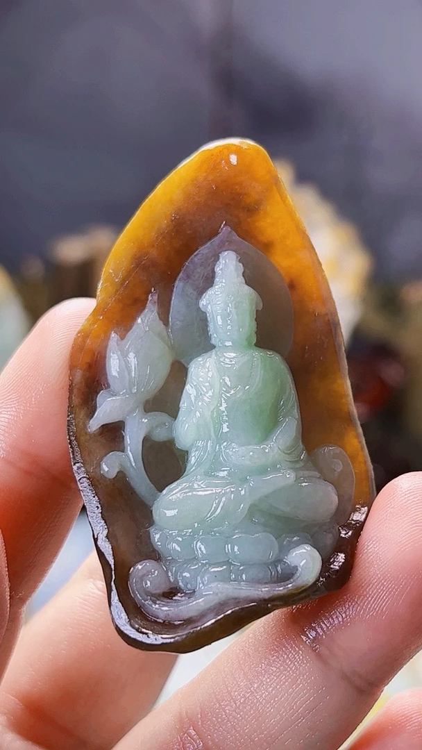 天然缅甸翡翠特色油皮壳观音毛货买断需抛光尺寸57-35-16