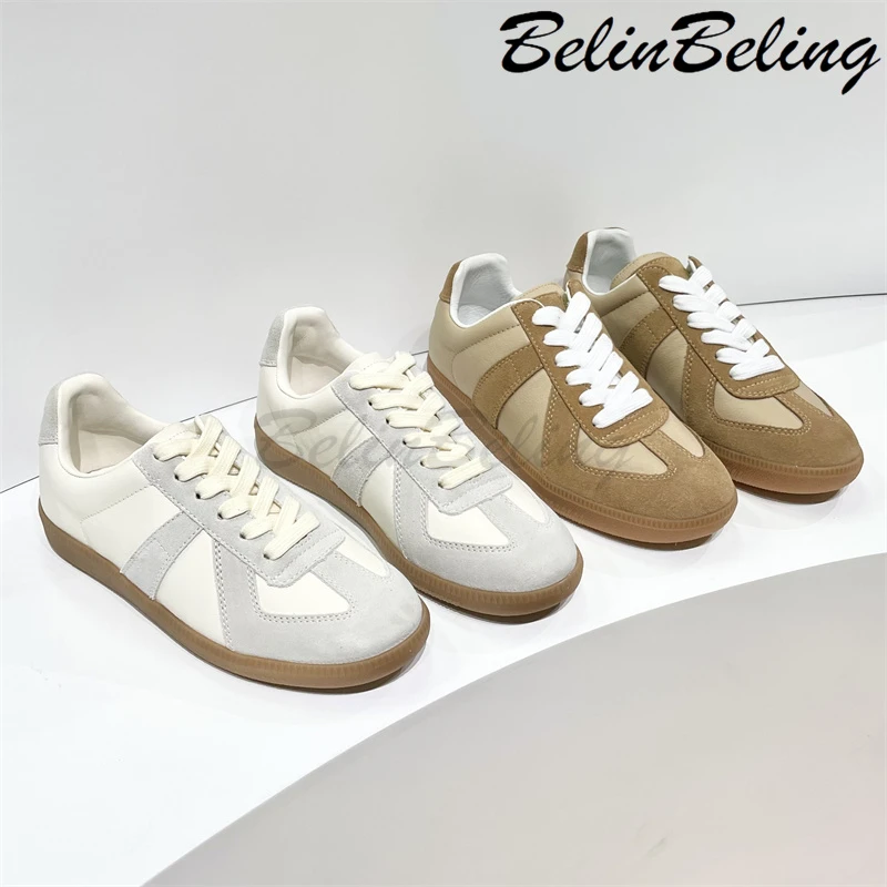 2024马家春季新款真皮拼接舒适休闲运动鞋时尚百搭德训鞋女 22017