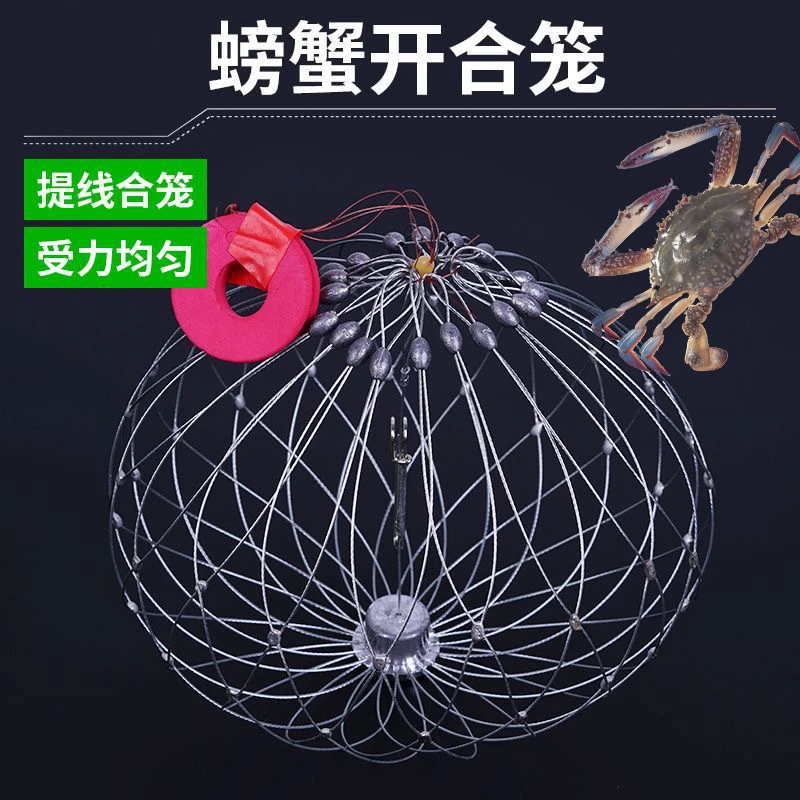 钢丝钓螃蟹网自动开合抓螃蟹青蟹梭子蟹工具带配重钓螃蟹笼螃蟹套