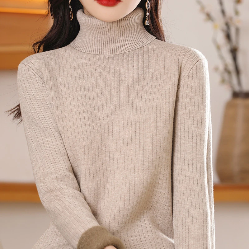 时尚加绒加厚高领打底毛衣女冬一体绒保暖上衣长袖套头长袖针织衫