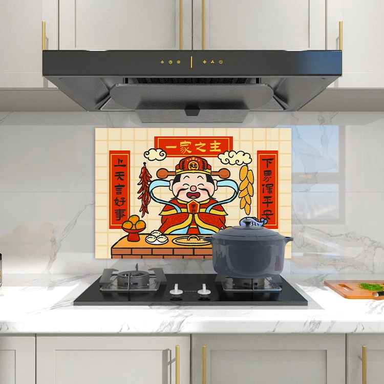 灶王爷厨房防油贴纸加厚自粘防水防潮防火耐高温灶台墙纸家用新年