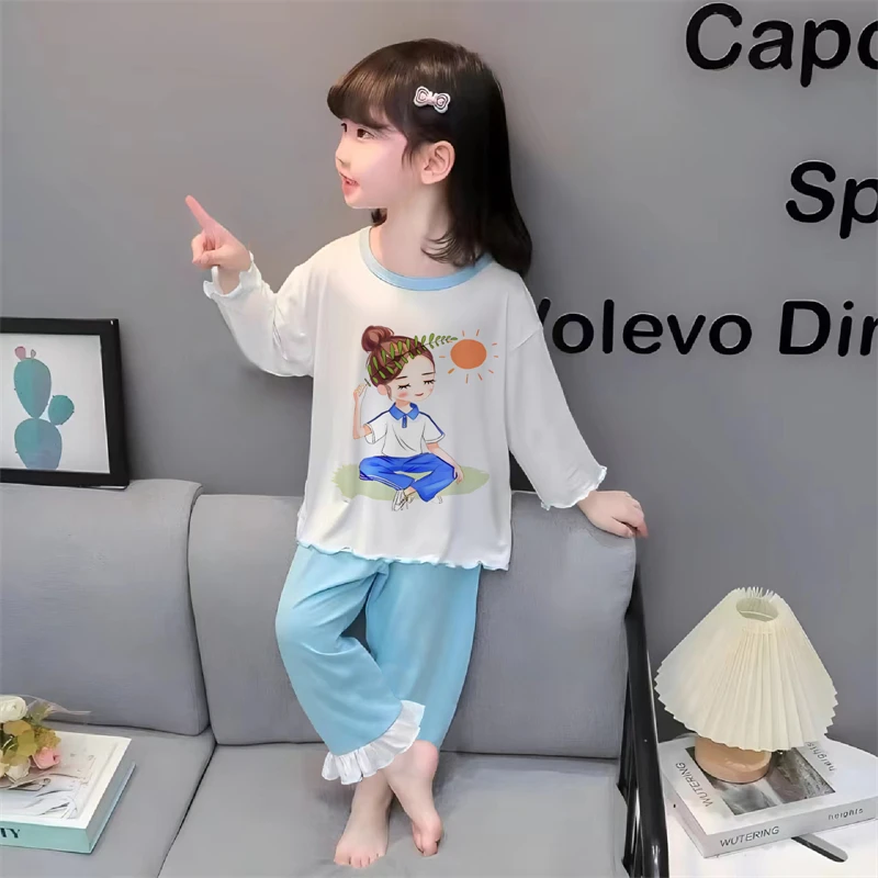女童春秋款睡衣纯棉薄款儿童长袖女孩宝宝可爱公主家居服卡通套装