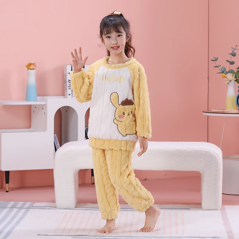 2024新款女童睡衣秋冬季珊瑚绒加厚儿童法兰绒女孩冬款小童家居服