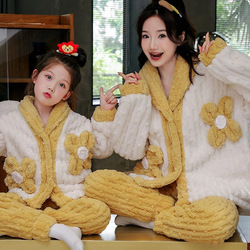 秋冬季儿童加厚法兰绒女童公主珊瑚绒加绒女孩可爱公主家居服套装