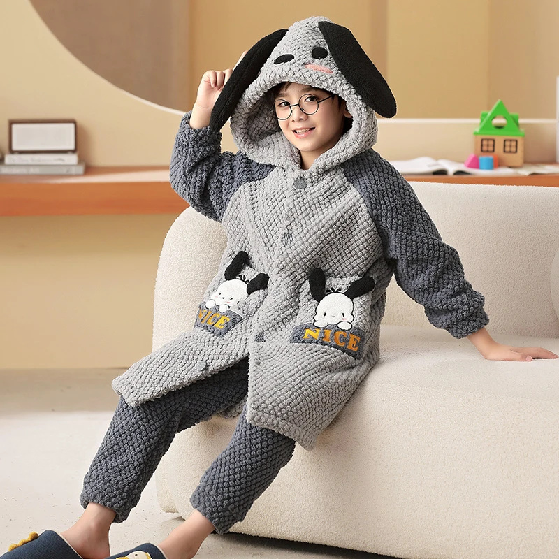 儿童睡袍男童睡衣秋冬季珊瑚绒加厚卡通法兰绒大童2023新款家居服