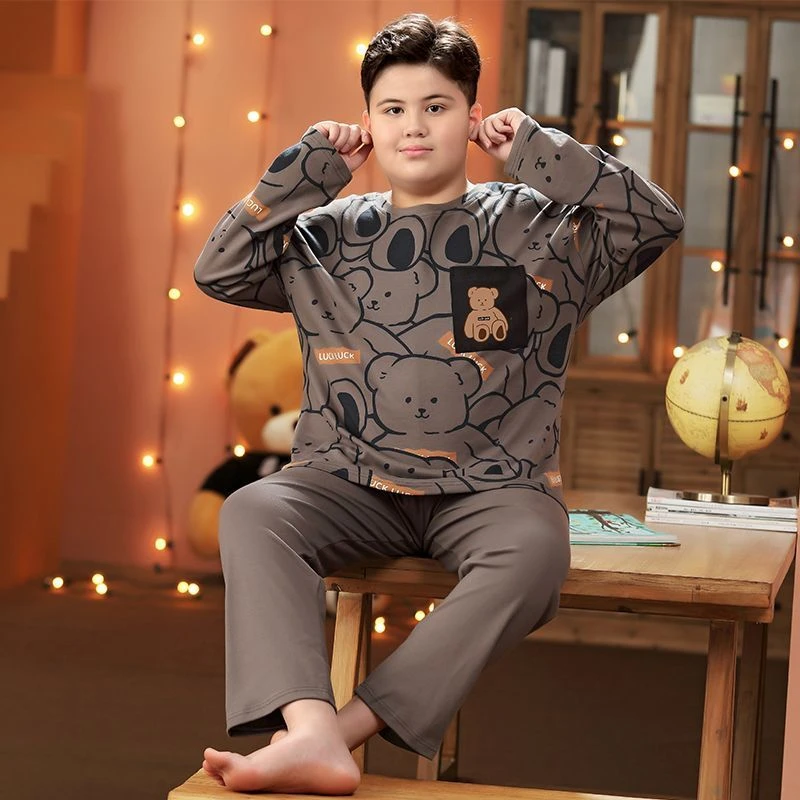 儿童男童睡衣春秋季胖童加肥加大纯棉长袖中大童男孩青少年家居服