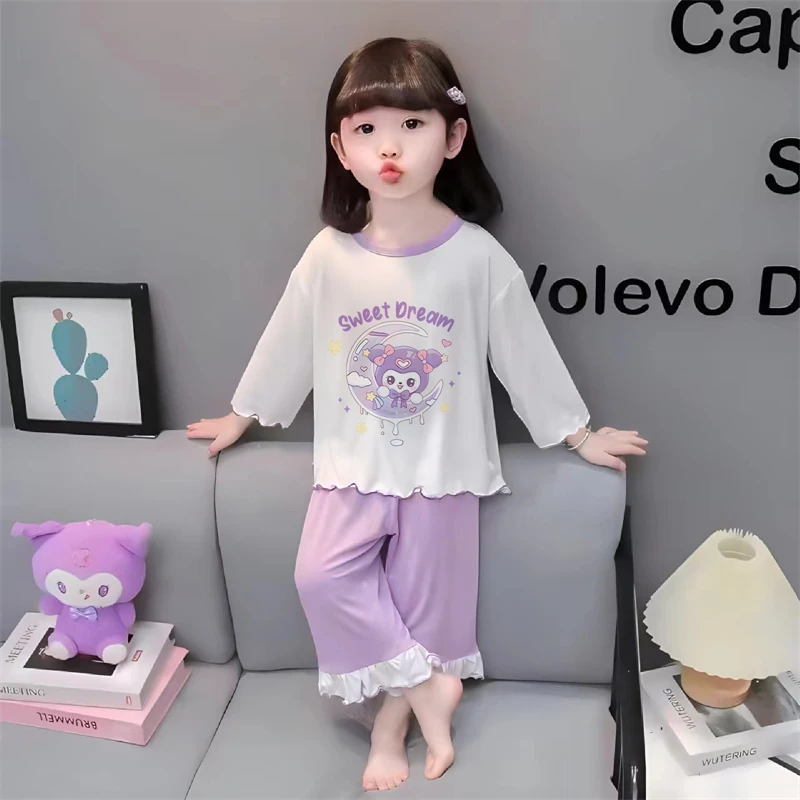 女童睡衣春秋季5纯棉薄款长袖家居服8岁儿童宝宝小女孩公主风套装