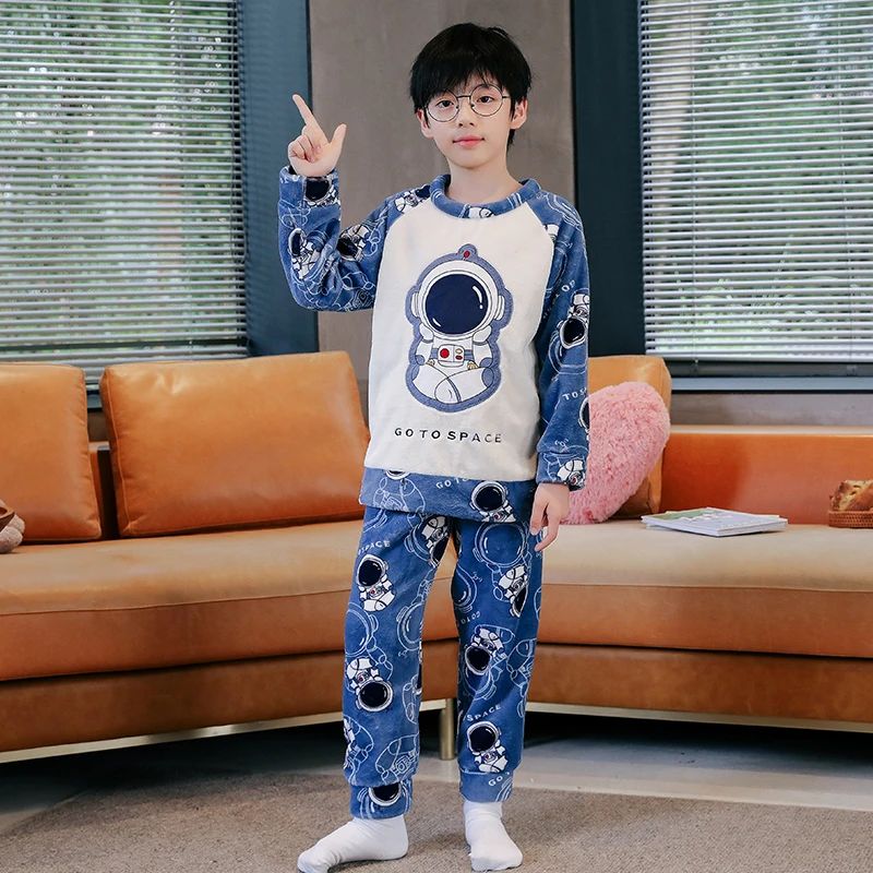 冬季睡衣女童儿童男孩秋冬法兰绒男童家居服套装薄款绒冬款珊瑚绒