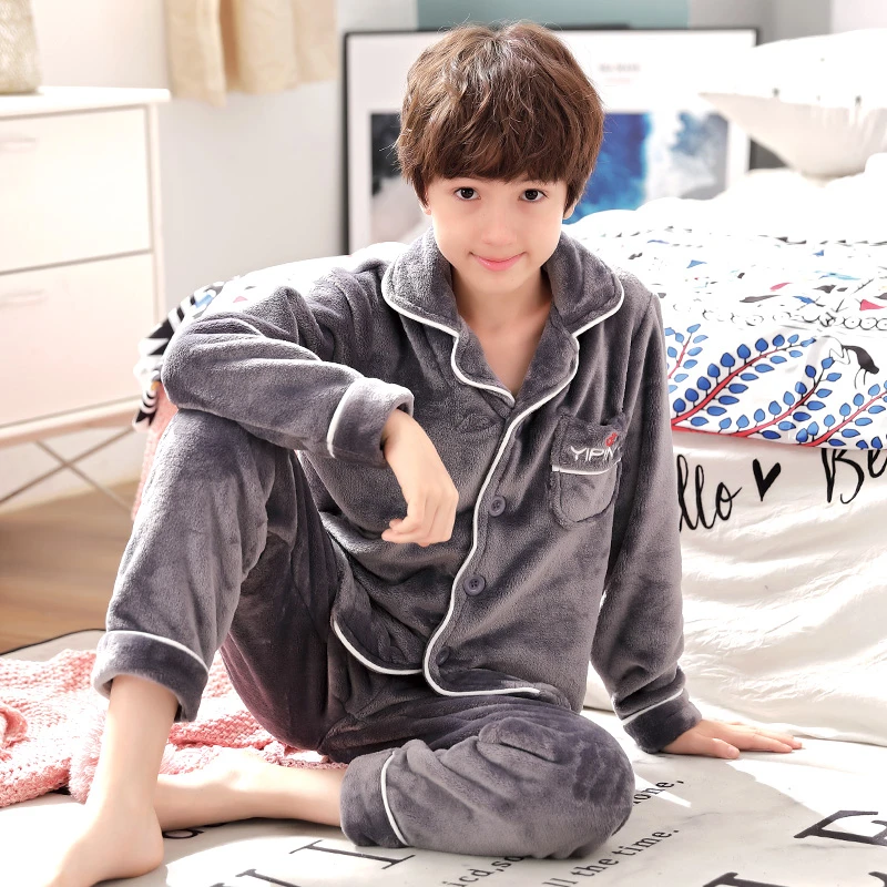 2023新款男童睡衣秋冬季珊瑚绒加厚儿童小男孩法兰绒青少年家居服