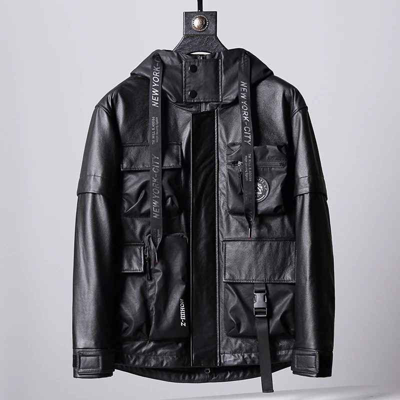 【断码特价清】--海宁 牛皮男赛博朋克真皮皮衣 潮 欧货 机能服外套