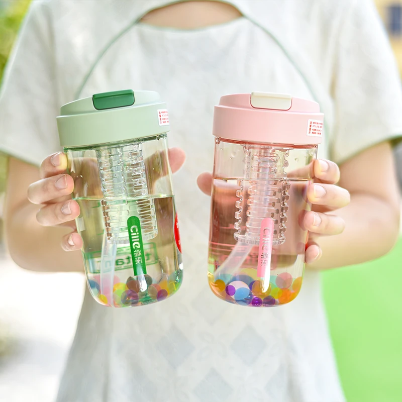 希乐Tritan材质学生杯双饮咖啡果汁杯吸管提手耐摔夏季茶仓泡茶