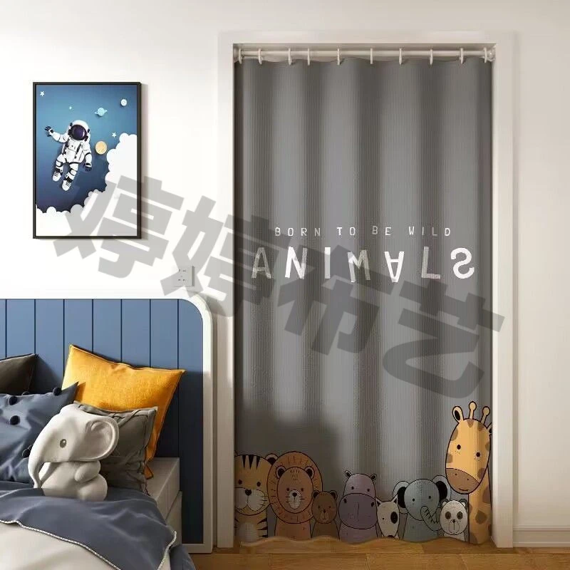卧室免打孔门帘隔断夏季空调防冷气隔热遮光布艺窗帘定制款