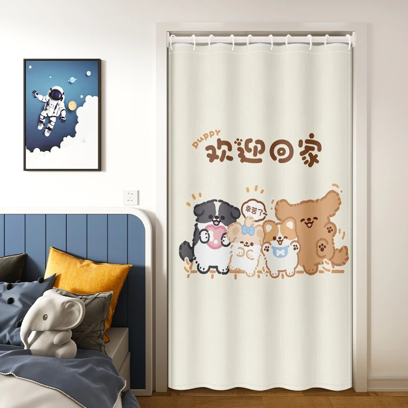 布艺窗帘空调挡风帘免打孔夏季厨房隔断帘客厅75-165卧室定制尺寸