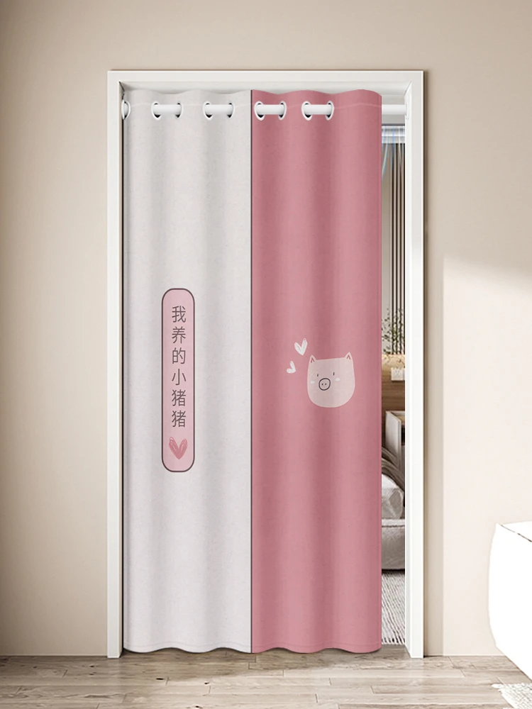 ins风卡通布艺门帘家用免打孔隔断帘卧室客厅儿童房厨房遮挡布帘