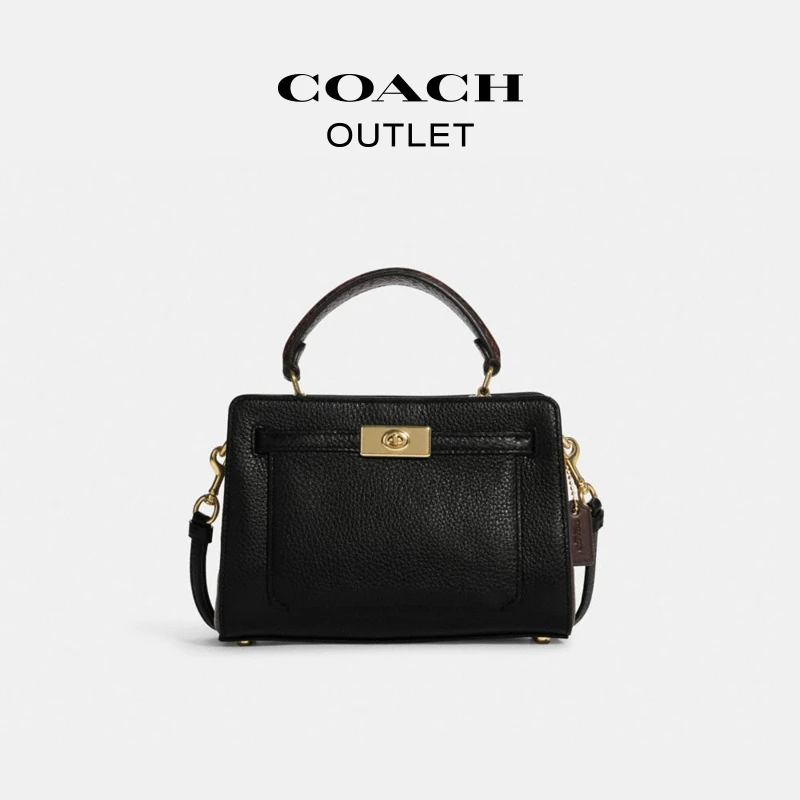 COACH/蔻驰奥莱 经典拼色迷你LANE顶部手柄斜挎包黑色手袋