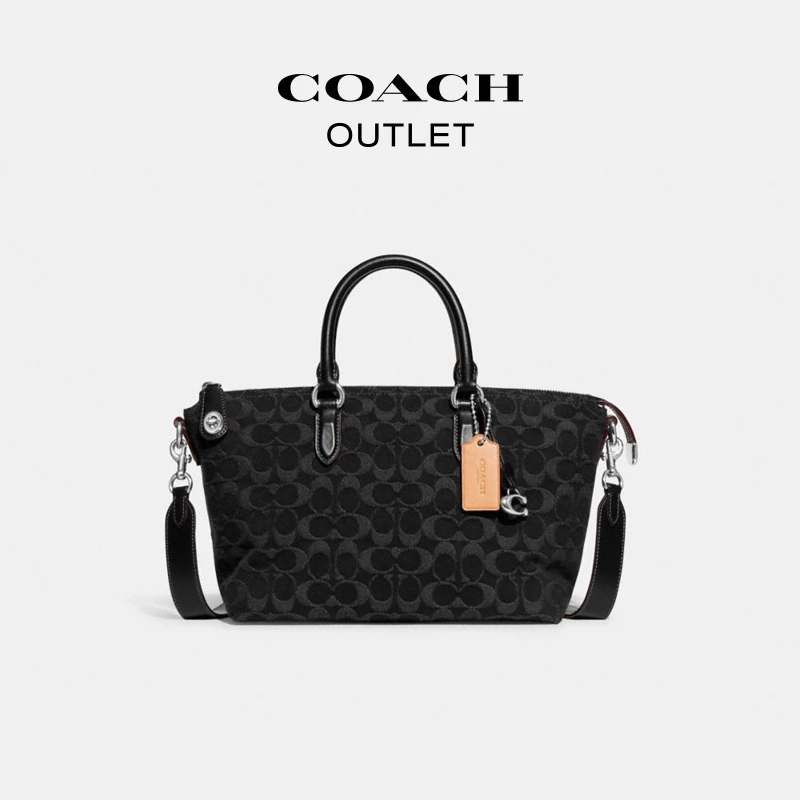 COACH/蔻驰奥莱 经典标志丹宁布CARA手袋