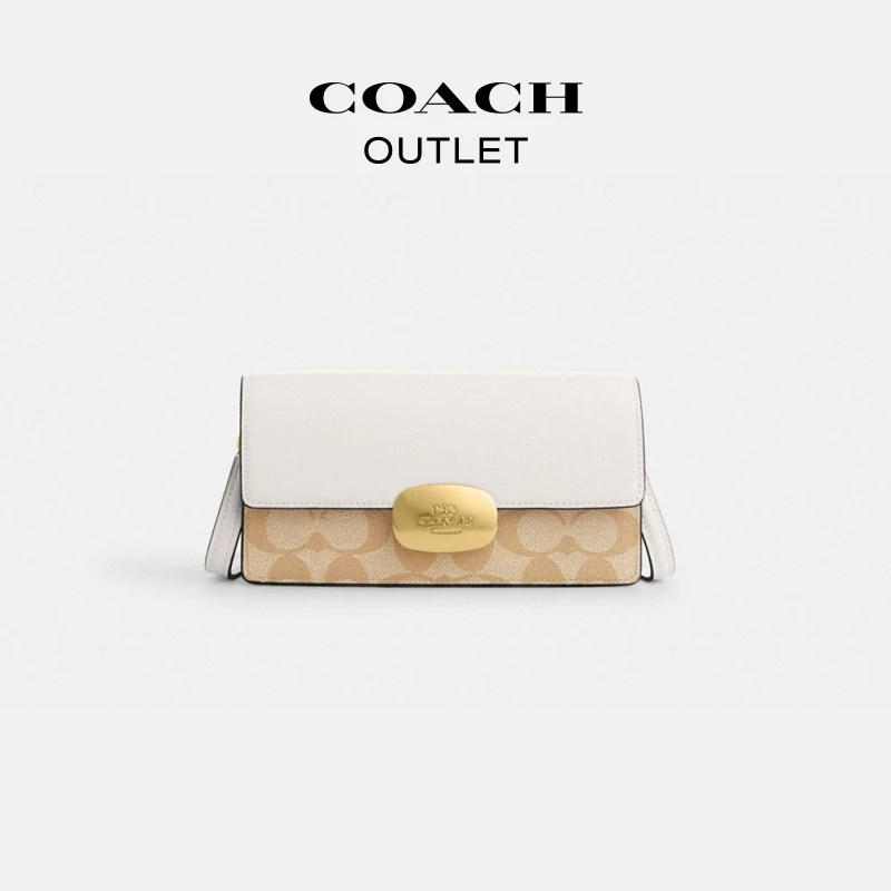 COACH/蔻驰奥莱 女士时尚欧若风拼接经典标志ELIZA小号翻盖斜挎包