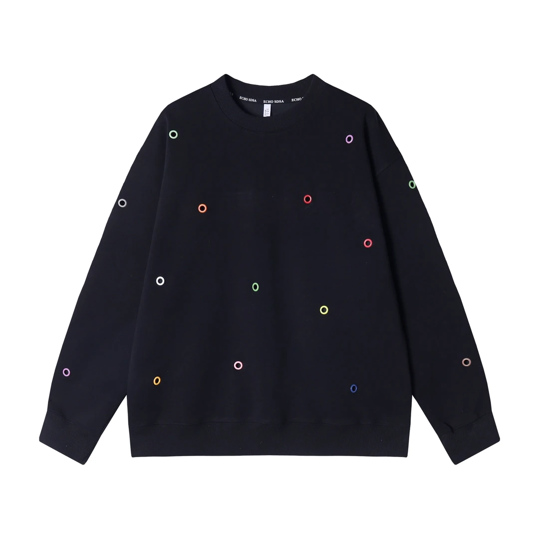 秋季新款时尚个性纯色镂空圆领套头卫衣休闲情侣百搭上衣