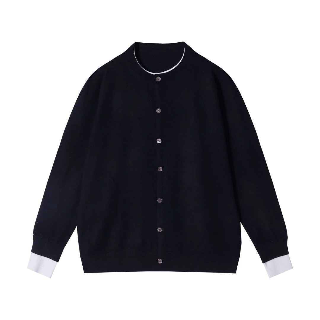 MY137季新款假两件撞色针织开衫长袖男简约百搭宽松毛衣外套潮流