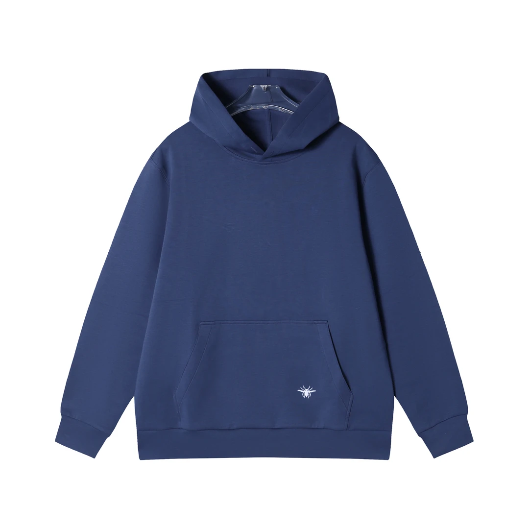 秋季新款时尚个性纯色蜘蛛刺绣连帽套头卫衣休闲情侣宽松上衣潮