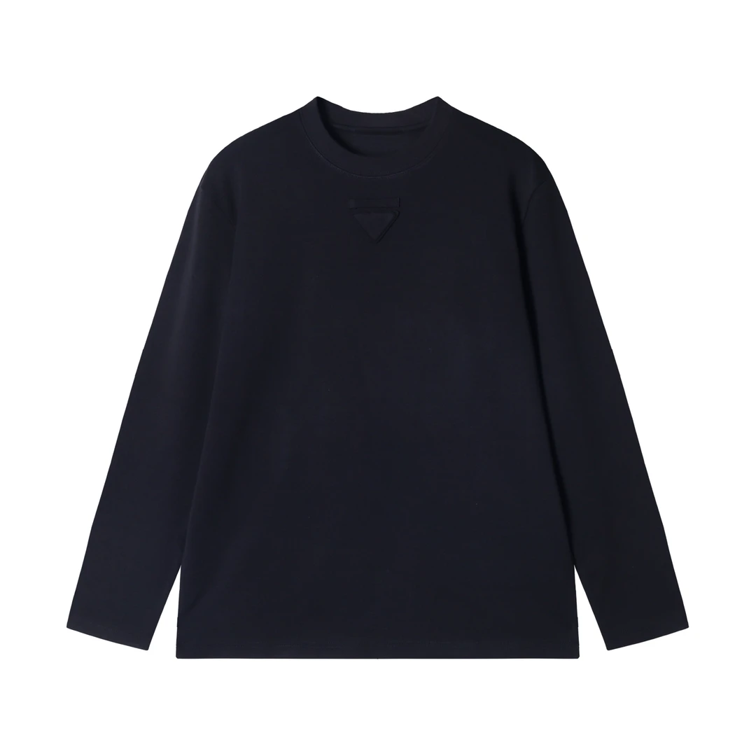 T1888秋季新款时尚个性纯色倒三角设计高级感圆领长袖T恤百搭休闲