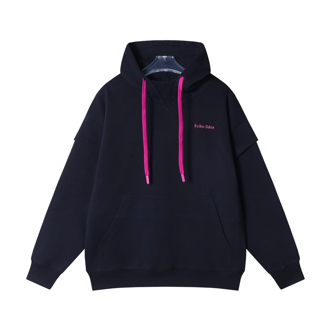 WY610秋冬季新款时尚个性撞色抽绳连帽假两件卫衣情侣宽松潮流