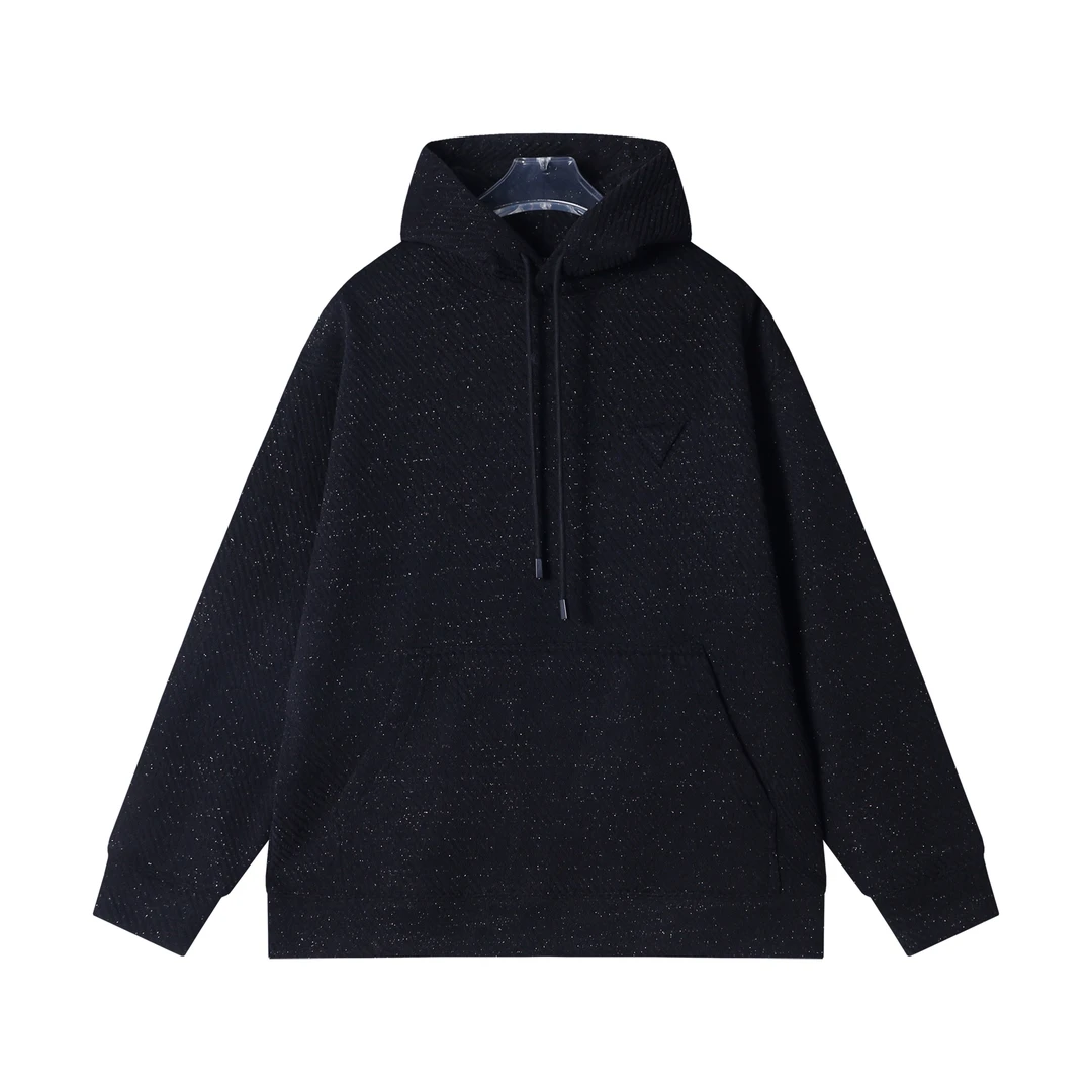 秋冬季新款时尚个性韩版纯色百搭肌理纹细闪连帽卫衣简约情侣上衣