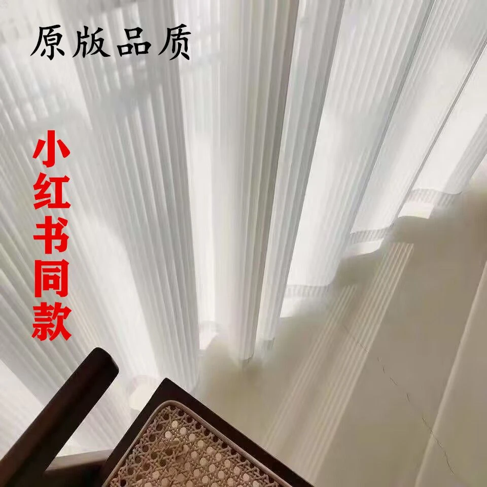 2024新款竖百叶纱帘网红梦幻窗帘透光不透人白色飘窗阳台窗纱白纱